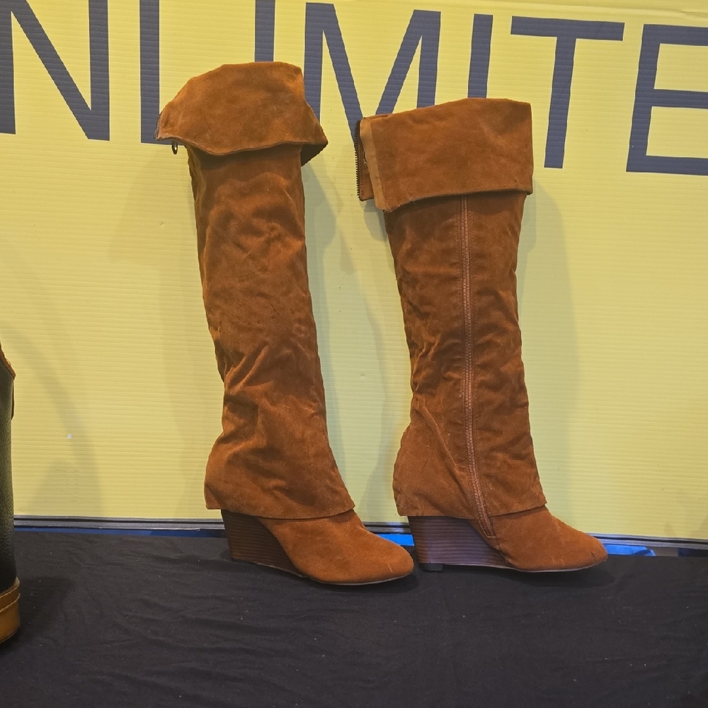 Brown Suede Knee-High Boots